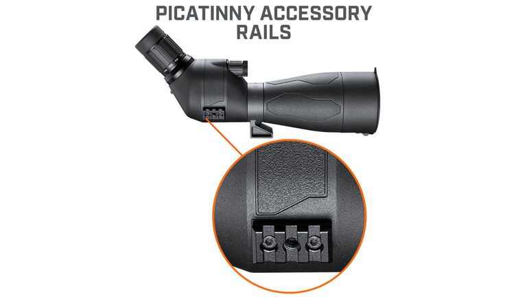 Picatinny accessory rails on the Bushnell Engage DX Spotting Scope